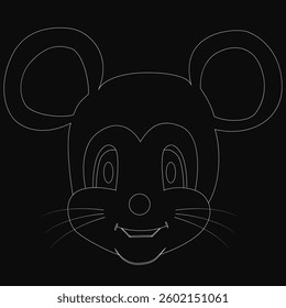 A black and white drawing of a mouse with a smile on its face. Concept of playfulness and joy, as the mouse appears to be happy and content