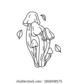 Black and white drawing of mushrooms. Clip art. Suitable for postcards, flyers, banners, invitations. Vector illustration for art therapy, antistress coloring book for adults and children.