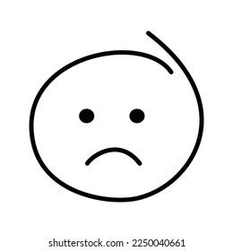 A black and white drawing of an ordinary emoticon with open eyes is sad, offended.