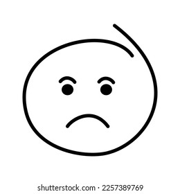 A black and white drawing of an ordinary emoticon with closed eyes is sad, offended.