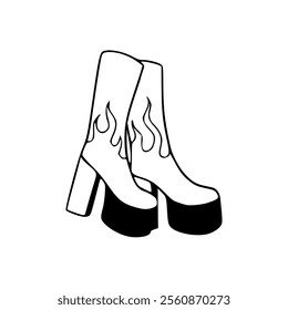 A black and white drawing of a pair of high heeled boots