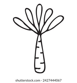 Dibujo en blanco y negro de un garabato de palmera