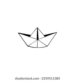 A black and white drawing of a paper boat