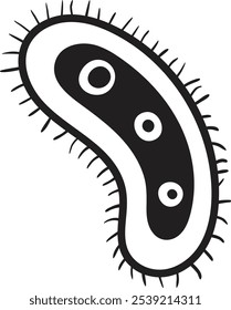 Black and white drawing of a paramecium swimming gracefully, displaying delicate cilia, perfect for educational purposes