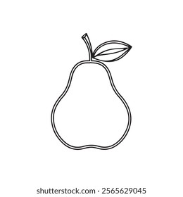 A black and white drawing of a pear