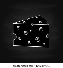 Black and white drawing of a piece of cheese. EPS10