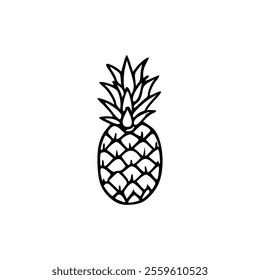 A black and white drawing of a pineapple