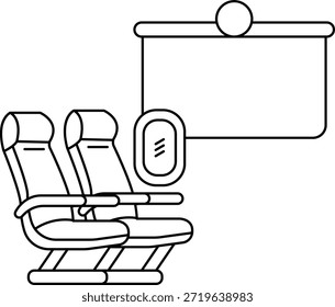 Un dibujo en blanco y negro de un avión con una pantalla de proyector frente a él. El plano está en el lado izquierdo de la Imagen y la pantalla del proyector está a la derecha