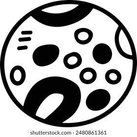 A black and white drawing of a planet. The circle is surrounded by a lot of dots