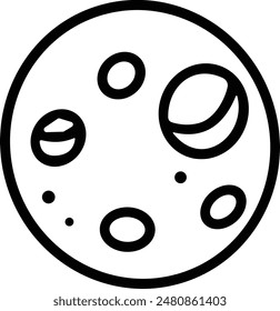 A black and white drawing of a planet. The circle is surrounded by a lot of dots