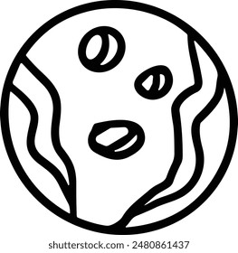 A black and white drawing of a planet. The circle is surrounded by a lot of dots