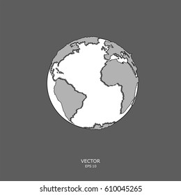 Black and white drawing of Planet Earth. Vector illustration