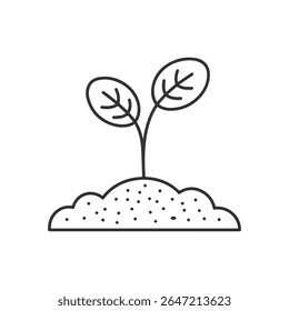 A black and white drawing of a plant growing out of dirt