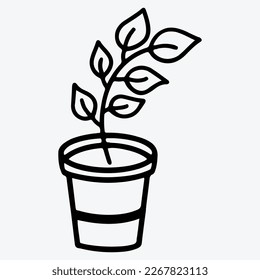 A black and white drawing of a plant in a pot vector illustration