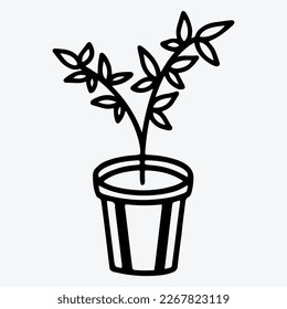 A black and white drawing of a plant in a pot vector illustration
