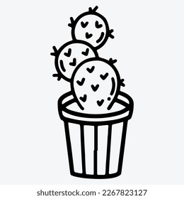 A black and white drawing of a plant in a pot vector illustration