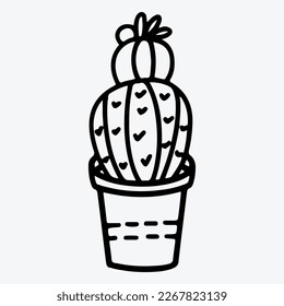 A black and white drawing of a plant in a pot vector illustration