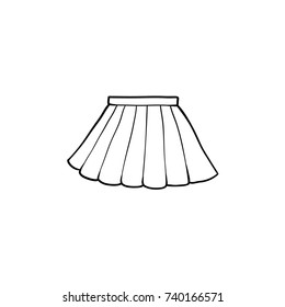 Black and white drawing of pleated mini skirt, flat cartoon vector illustration isolated on white background. hand drawn pleated mini skirt, school uniform, black and white picture