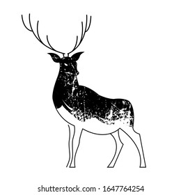 Black and white drawing of a proud reindeer.
For logo, icon, sign. Symbol of nobility. Vector illustration.