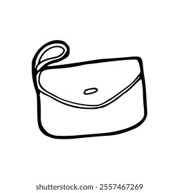 A black and white drawing of a purse