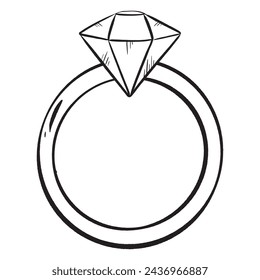 Eine Schwarz-Weiß-Zeichnung eines Rings mit einem Diamanten darin