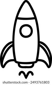 A black and white drawing of a rocket flying through the air