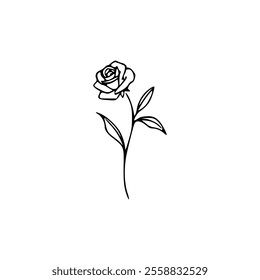 A black and white drawing of a rose