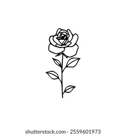 A black and white drawing of a rose