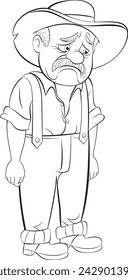Black and white drawing of a sad cowboy