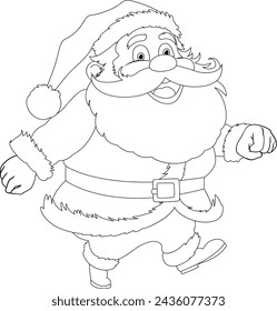 Black and white drawing of Santa Claus smiling.