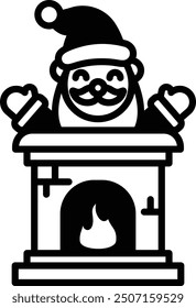 A black and white drawing of Santa Claus standing in front of a fireplace. The image conveys a warm and cozy atmosphere, evoking feelings of holiday cheer and family togetherness