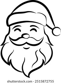 A black and white drawing of Santa Claus with a big smile on his face. The drawing is of a cartoon character with a white hat and beard