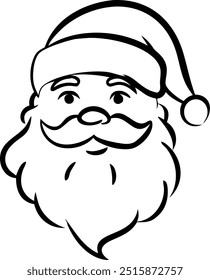 A black and white drawing of Santa Claus with a white hat and beard. The drawing is of a cartoon character and is meant to evoke a sense of holiday cheer and warmth