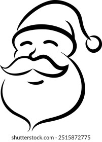 A black and white drawing of Santa Claus with a smile on his face. Concept of joy and happiness associated with the holiday season