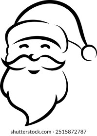 A black and white drawing of Santa Claus with a big smile on his face. The drawing is of a man with a beard and a hat