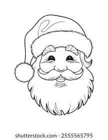 A black and white drawing of Santa Claus black and white drawing with a white hat and beard. The drawing is of a cartoon character.