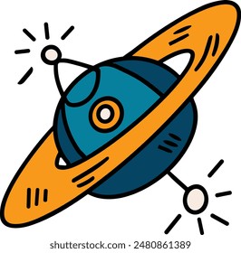 A black and white drawing of a satellite. The satellite is on a tripod and has a black and white color scheme
