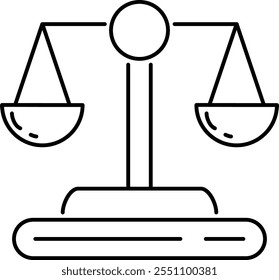 A black and white drawing of a scale with two equal weights on each side