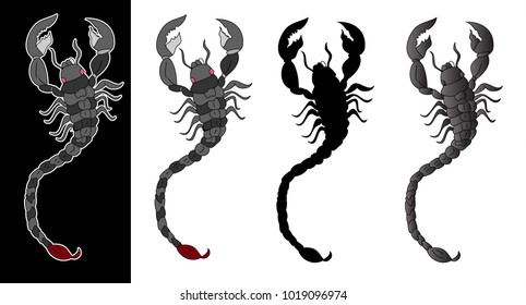 Black and white drawing scorpion. Vector illustration.scorpion colorful set and sticker design.