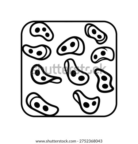 A black and white drawing of several amoebas