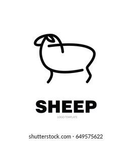 Black and white drawing of sheep - for stylized icon or sign template