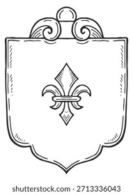 Un dibujo en blanco y negro de un escudo con una flor de lis en él