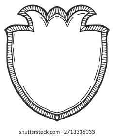 Un dibujo en blanco y negro de un escudo con un diseño florido
