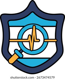 Un dibujo en blanco y negro de un escudo con un corazón. El escudo está rodeado por un círculo y tiene una lupa. El escudo está destinado a representar la protección