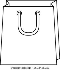 Black and white drawing of a shopping bag with the handle down. Cartoon style. Clip art. Line art. Cartoon style.