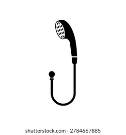 A black and white drawing of a shower head with a hose vector