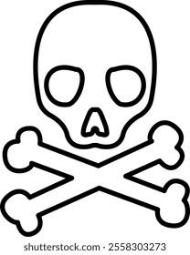 Black and white drawing of a skull and crossbones, often associated with danger or poison