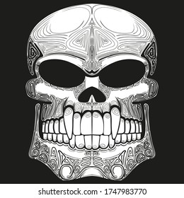 Black and white drawing. Skull with an ornament. Social Media Avatar. - Shutterstock ID 1747983770