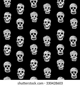 Black and white drawing skull seamless vector pattern illustration