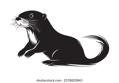 A black and white drawing of a small animal with a long tail